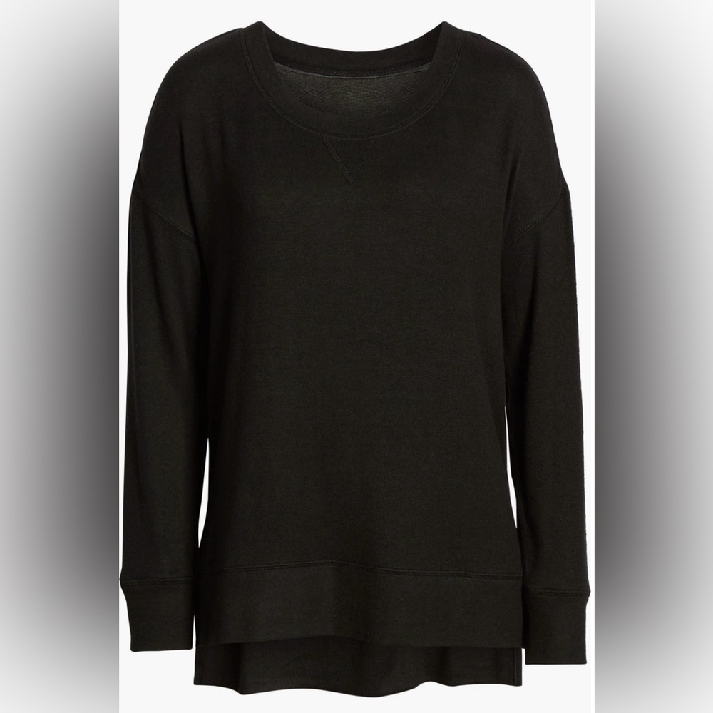 Caslon Cozy Sweatshirt, Black, High Low, Crew Neck, Side Slits, Cozy, Small S